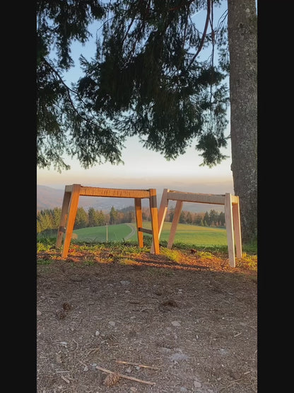 Handgefertigte Sitzbank aus Esche mit Papierkordel